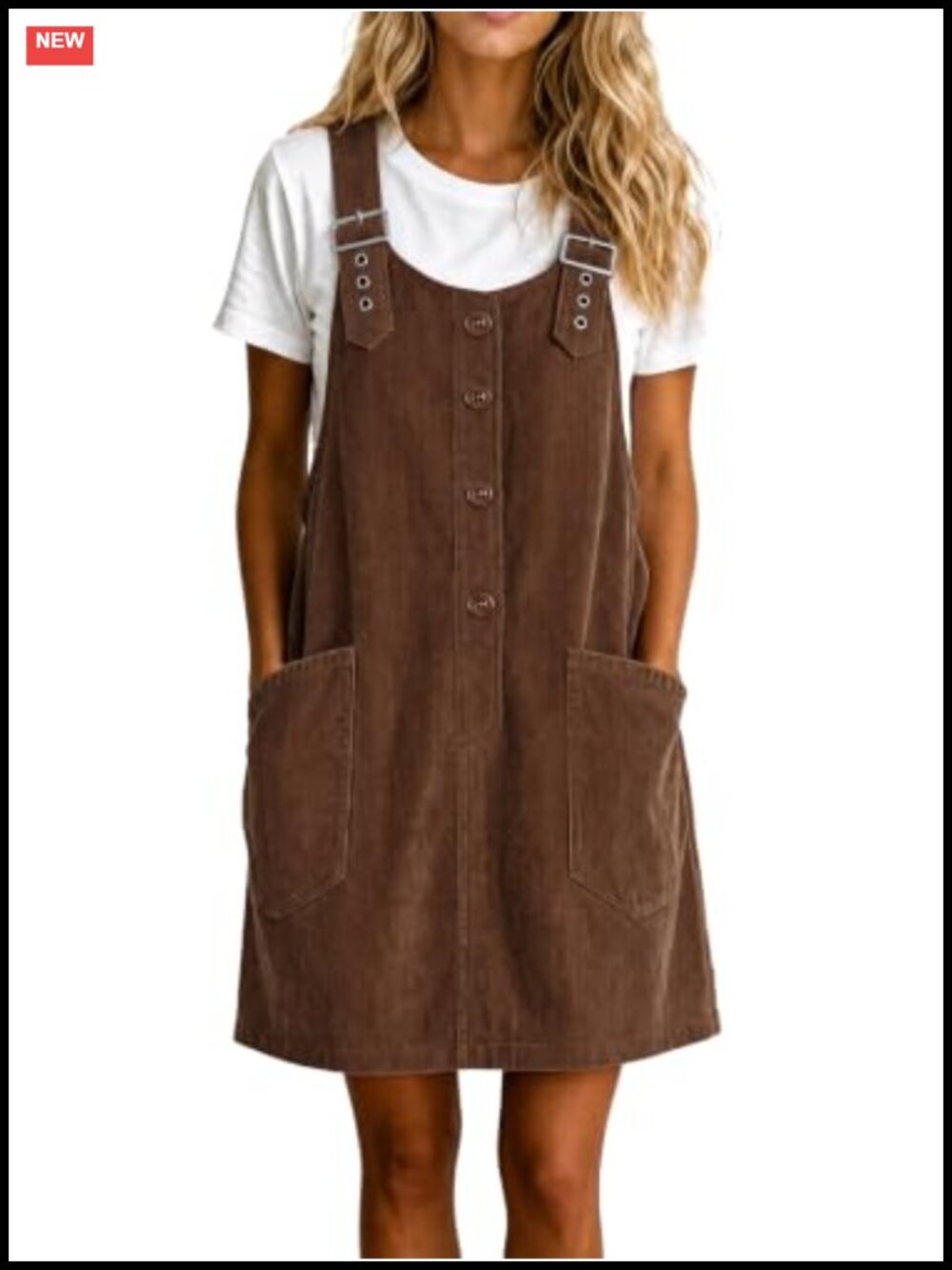 Corduroy Overall Dress A Line Button Down Mini Jumper with Pockets